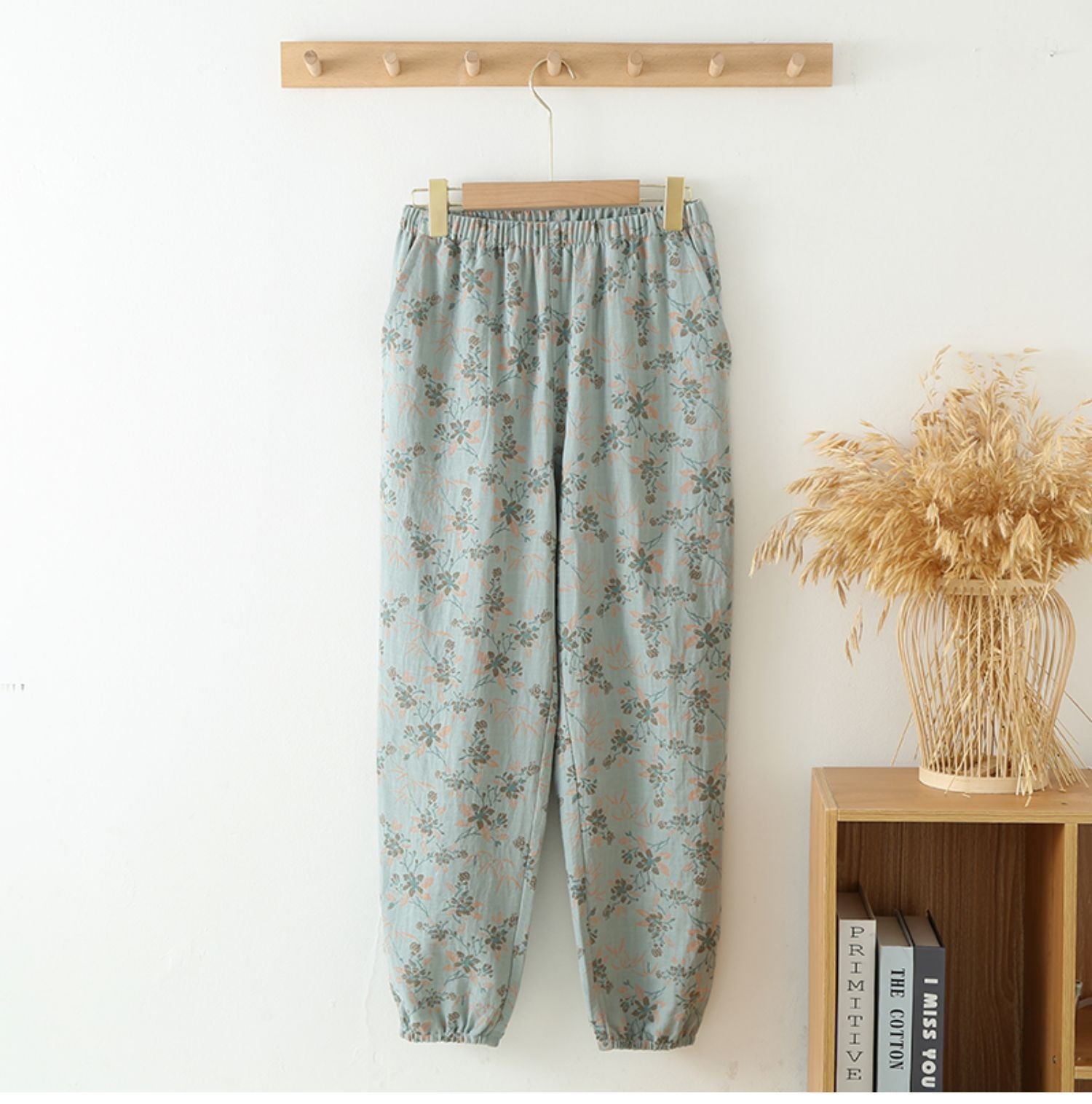 Spring And Autumn Yarn-dyed Pure Cotton Home Trousers For Women