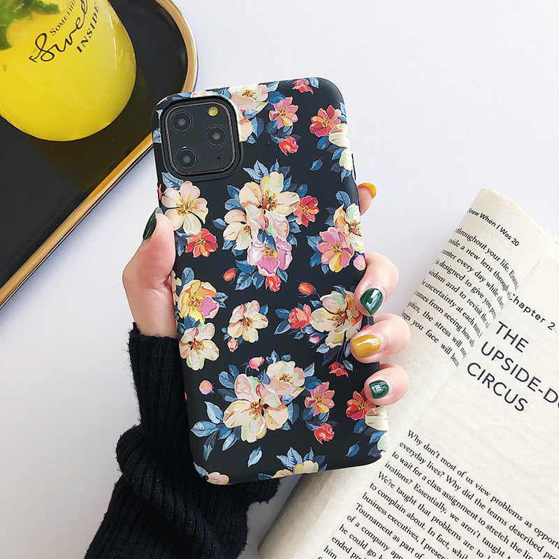 Oil painting flower phone case  ink flower frosted luminous skin feel hard shell