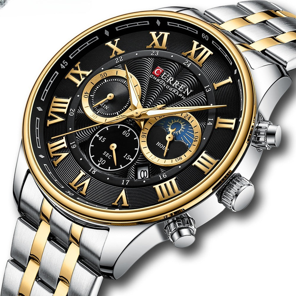 Calendar Steel Band Six-pin Sports Business Quartz Men's Watch