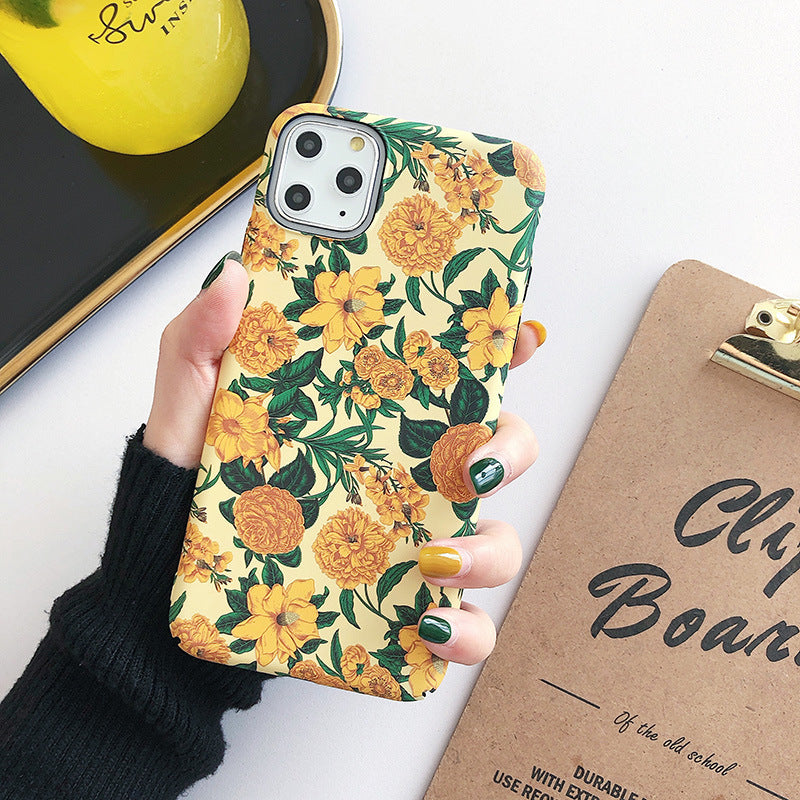Oil painting flower phone case  ink flower frosted luminous skin feel hard shell