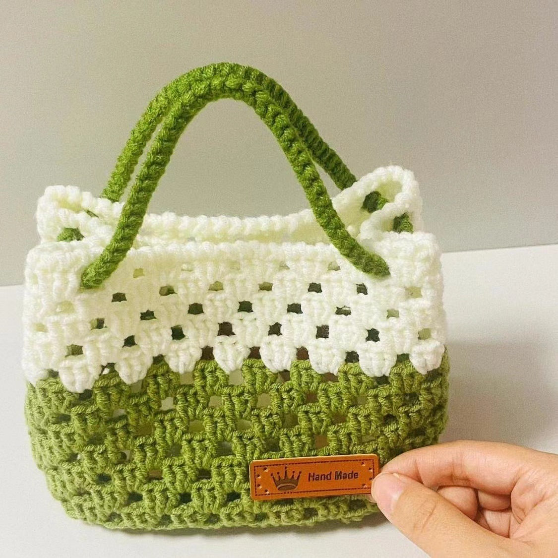 Summer Contrast Color Wool Handbag Hollow Out