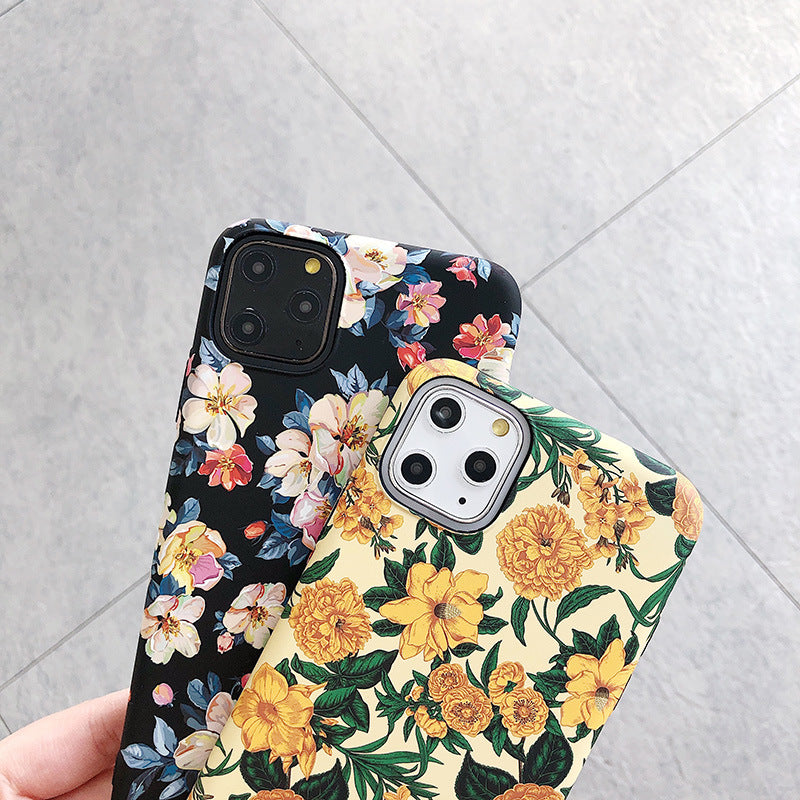 Oil painting flower phone case  ink flower frosted luminous skin feel hard shell