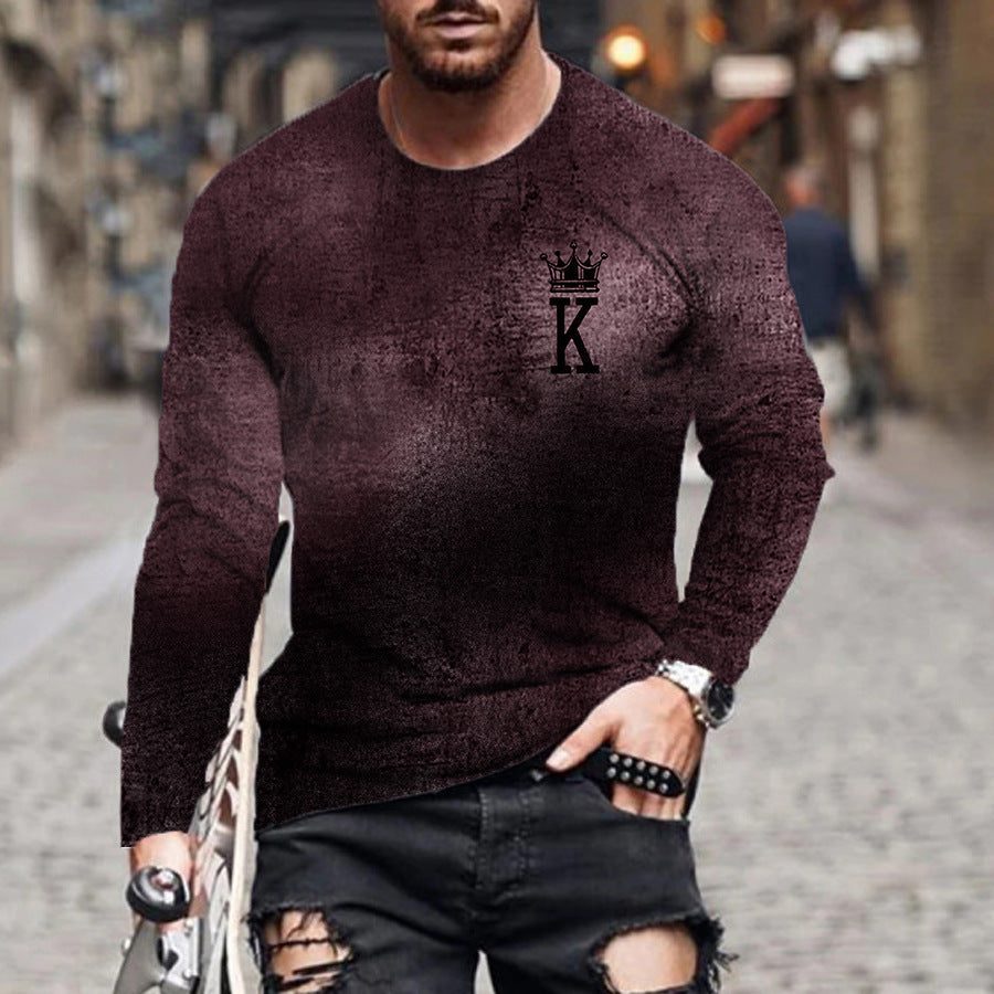 Men's T-shirt Long Sleeve K 3D Printing Crew Neck
