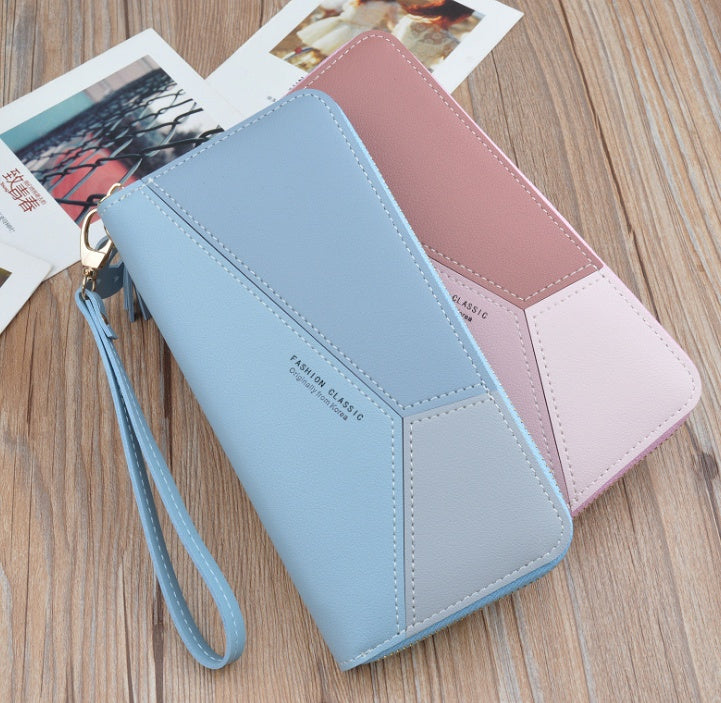 Stitching contrast color short wallet fringe zipper multi-card position purse
