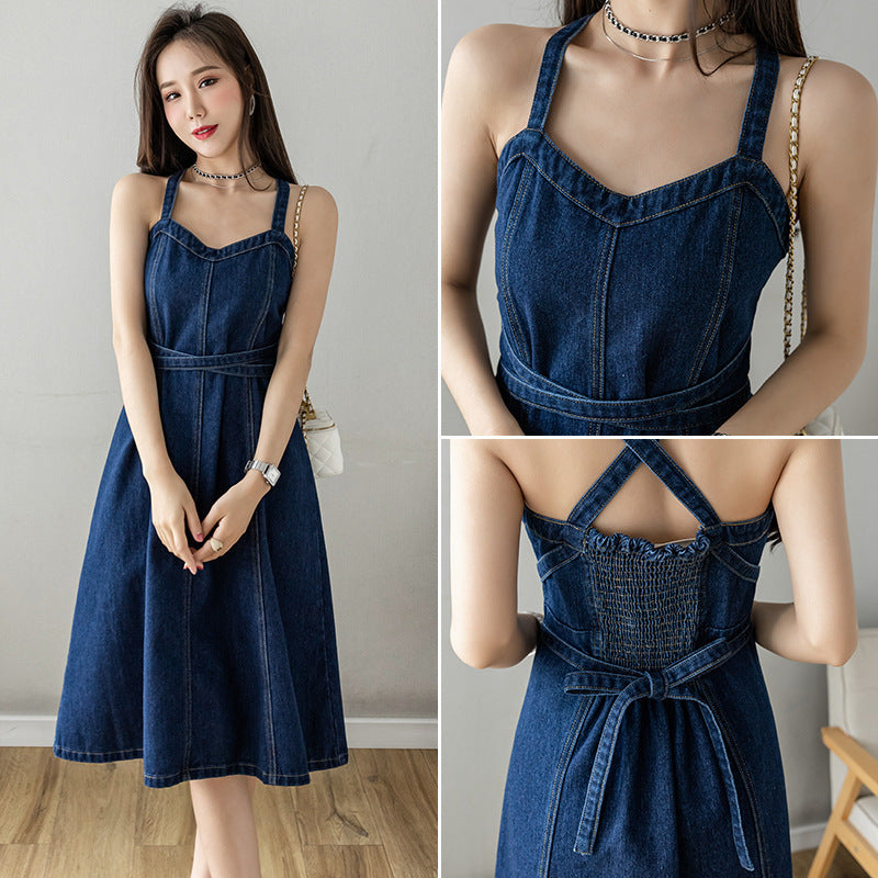 Summer Plus Size Waist Trimming Denim Suspender Skirt