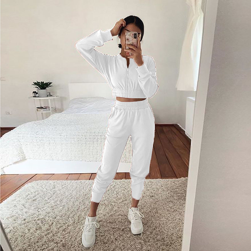 Women Long-Sleeved Zipper Casual Home Service Suit