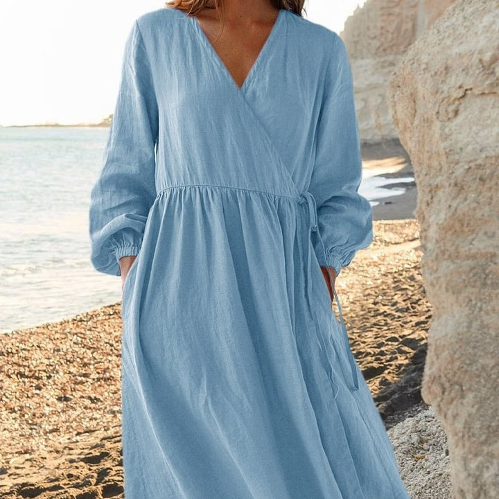 Solid Color Loose Cotton And Linen Dress