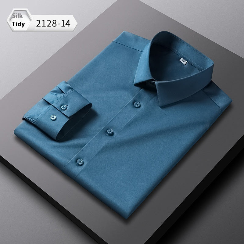 Elastic Silk Men's Long-sleeved Non-ironing Solid Color Breathable Shirt