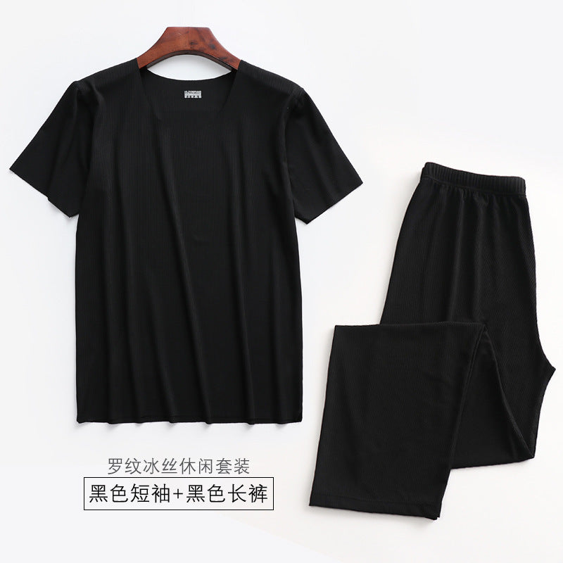 Threaded Pajamas Men's Summer Short Sleeve Long Pants Home Clothes