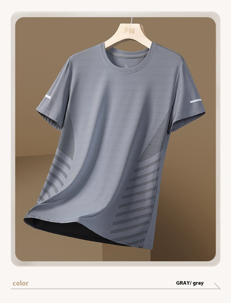 Ice Silk T-shirt Men's Round Neck Quick-drying Clothes Short Sleeve Thin Breathable