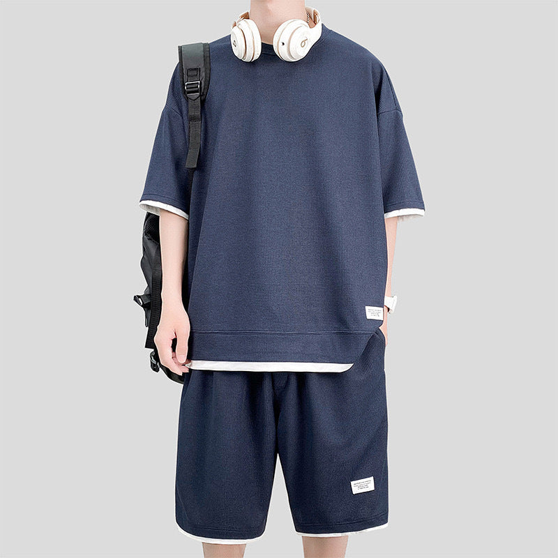 Waffle Sports Suit Men's Top And Shorts Two-piece Set