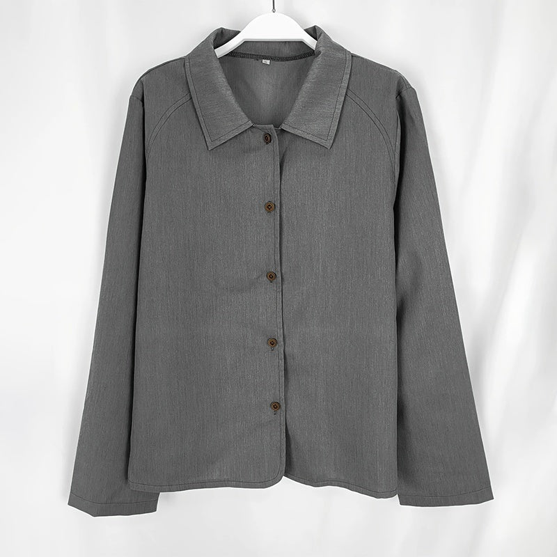 Women's Casual Long Sleeve Shirt - Solid Color Button-Down Shirt With Turn-Down Collar For Spring&Fall
