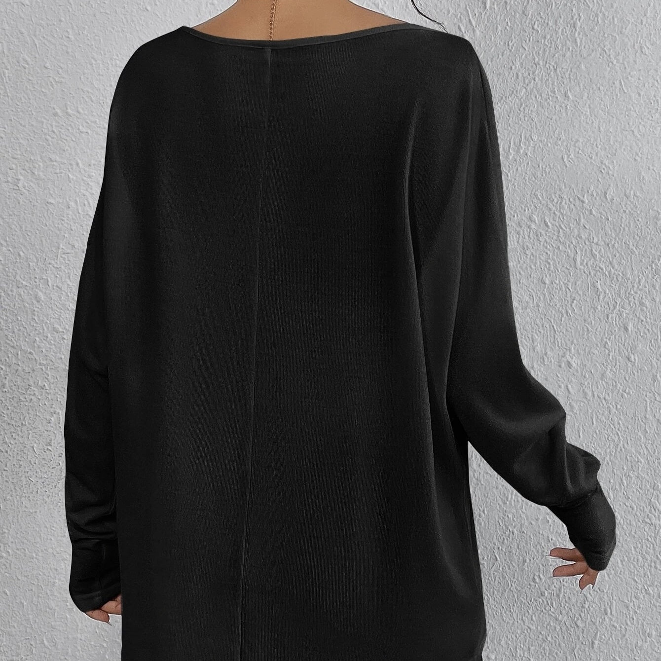 Women's Fashion New Solid Color V-neck Batwing Sleeve T-shirt Casual Long Sleeved Top