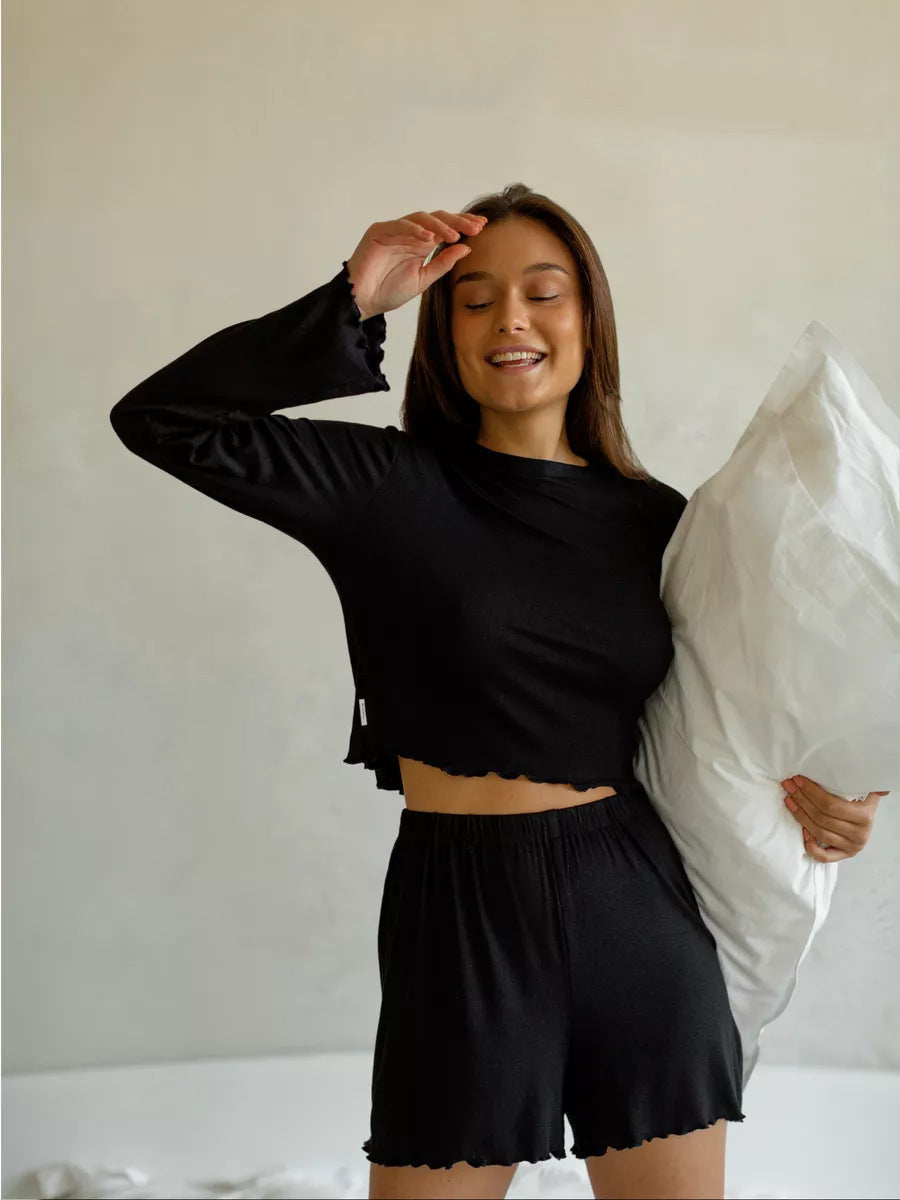Long Sleeve Shorts Modal Autumn And Winter Round Neck Two-piece Homewear