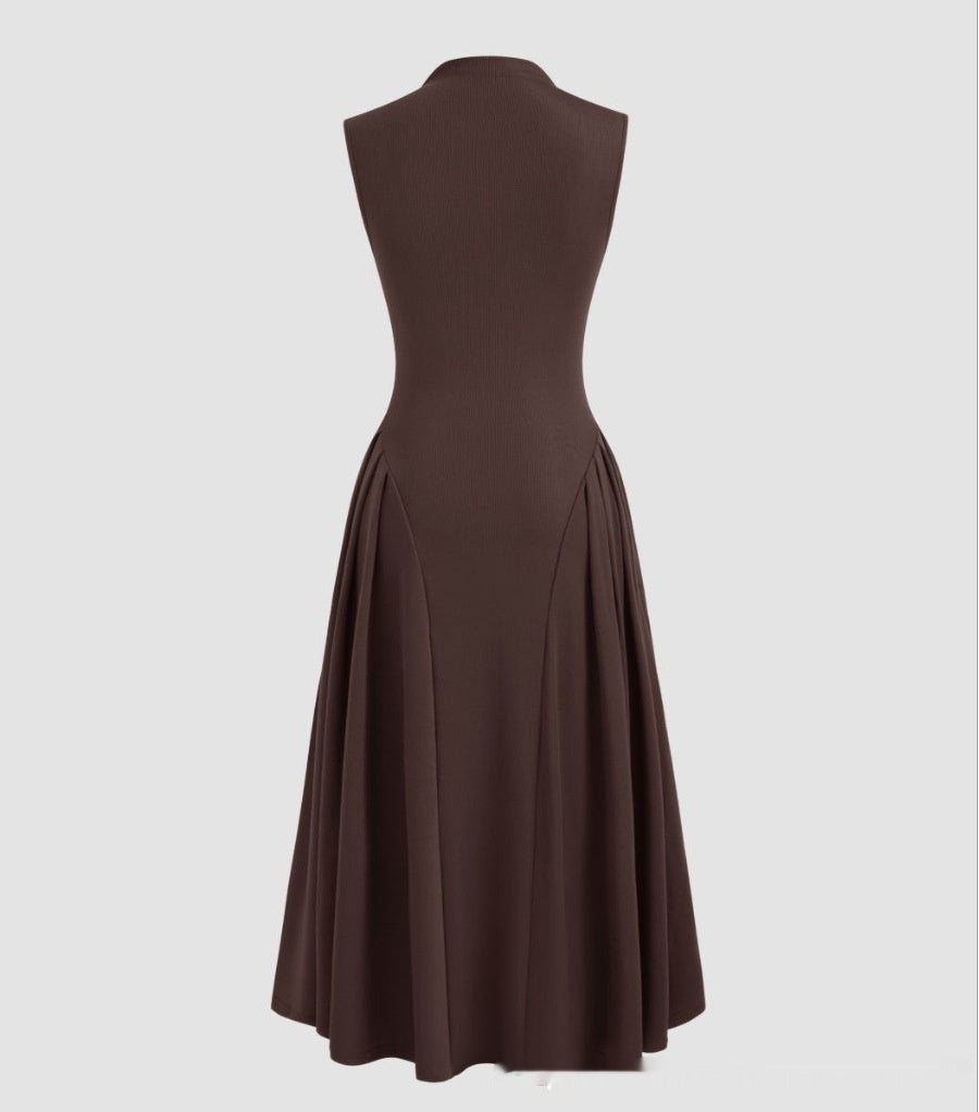 Women's Sleeveless Skirt Turtleneck Pure Color Ruffles Dress