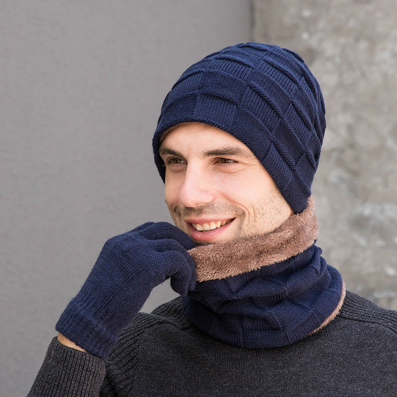Hat Scarf Gloves Three-piece Suit Plus Velvet Knitted Outdoor Warmth