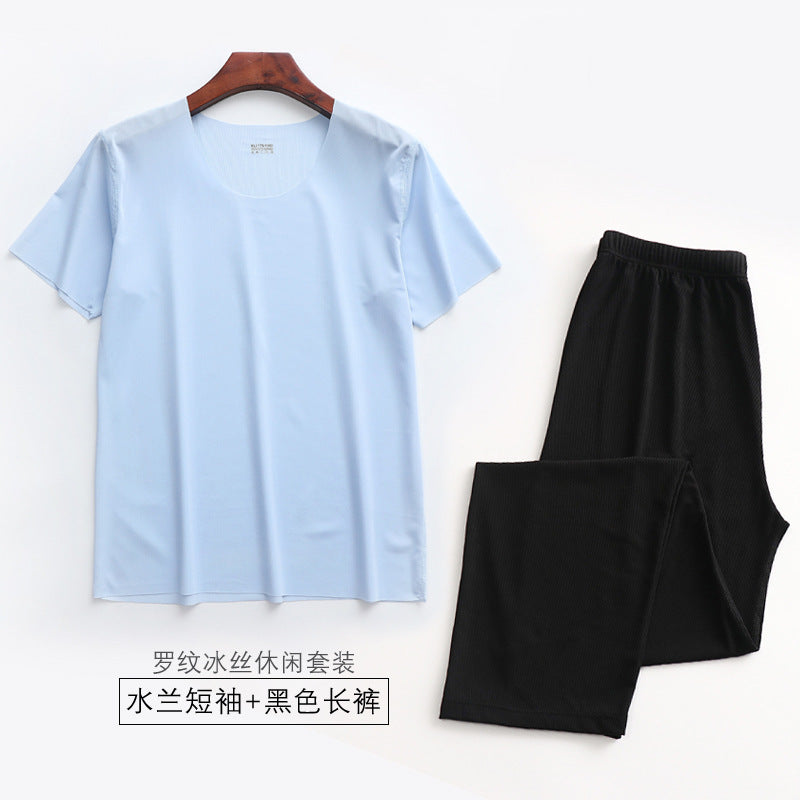 Threaded Pajamas Men's Summer Short Sleeve Long Pants Home Clothes