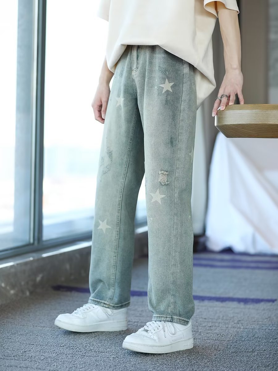 Jeans Men's New Summer Versatile Ruffle Handsome Stylish Flow Youth Popularity Loose Trousers