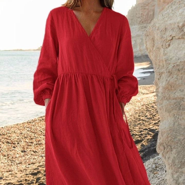 Solid Color Loose Cotton And Linen Dress