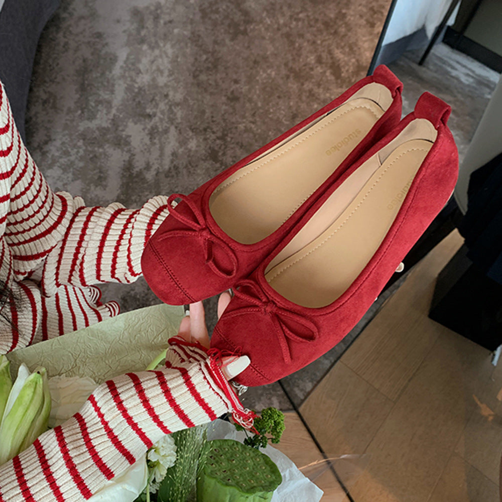 Women's Round-toe Ballet-style Bowknot Soft Surface Low-cut Flat Shoes