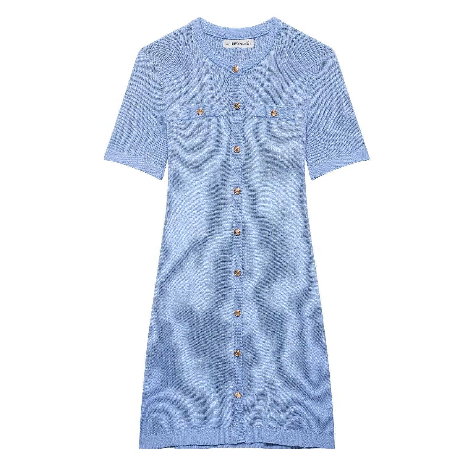 Women's Fashion Front Button Rib Knit Dress