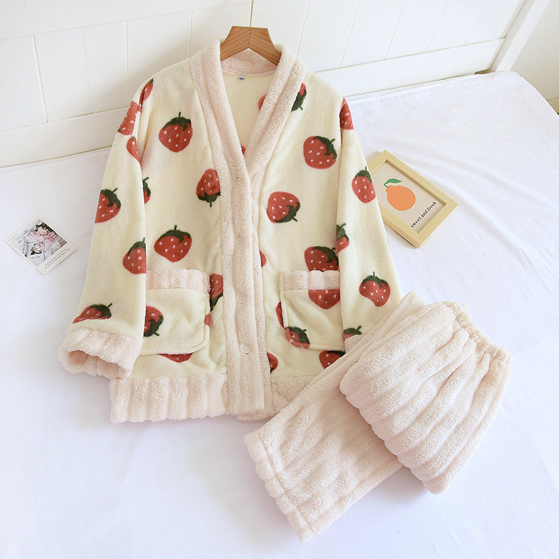 Home Wear Flannel Plus Size Women Winter Thickened Thermal Coral Fleece Suit