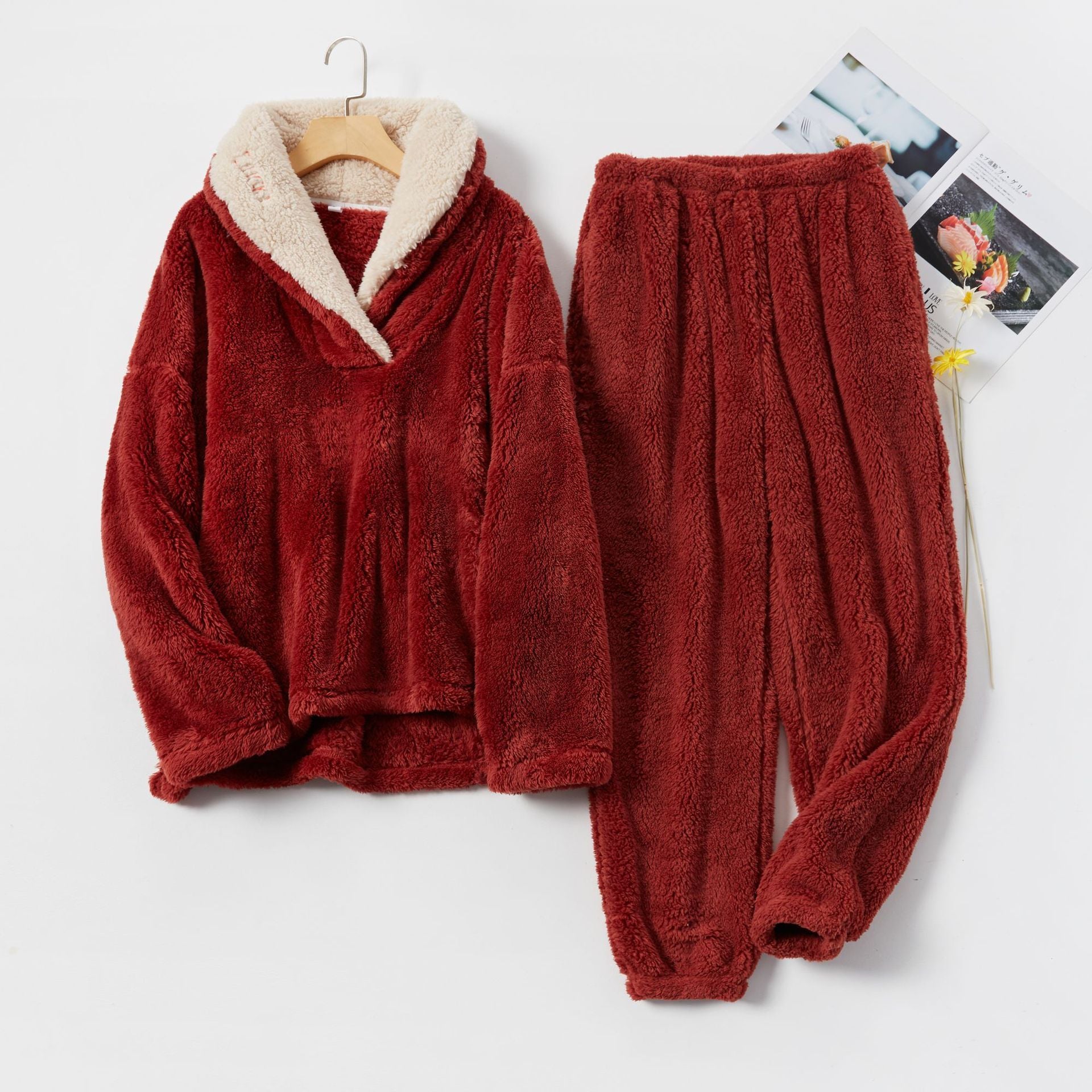 Coral Fleece Pajamas Women Autumn And Winter Pajamas Set Thickened Home Service