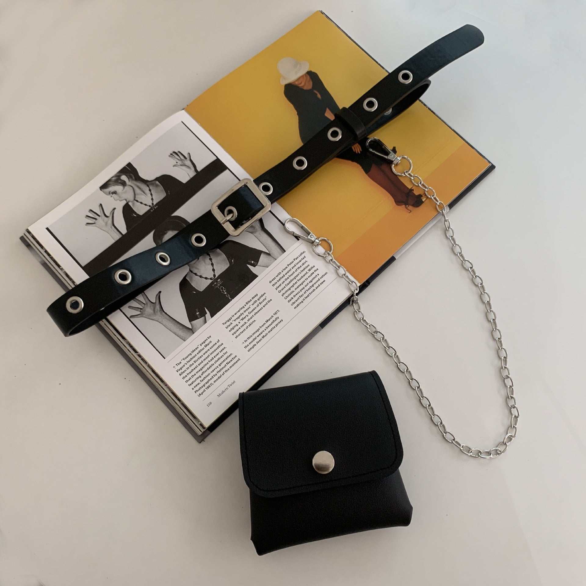 Fashion Punk Style Concave Chain Belt Belt Bag Set