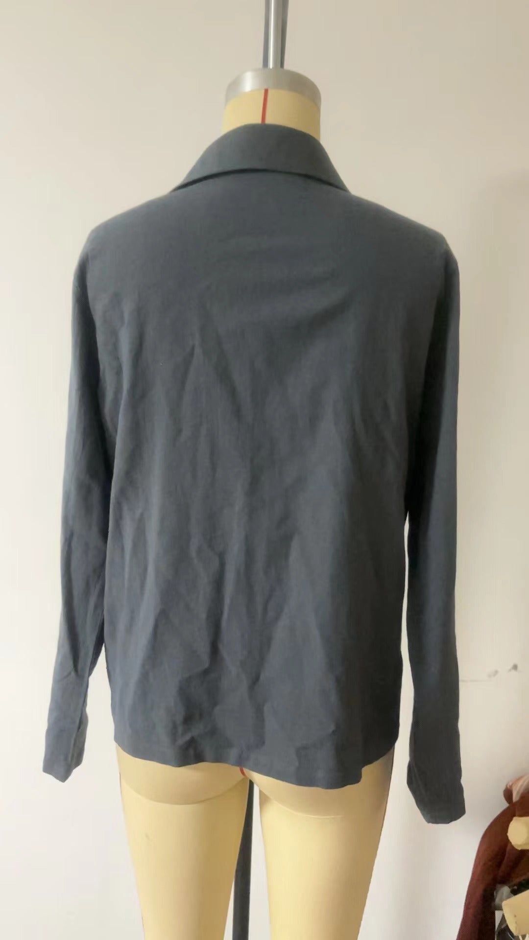 Button Polo Collar Solid Color Long Sleeve Shirt