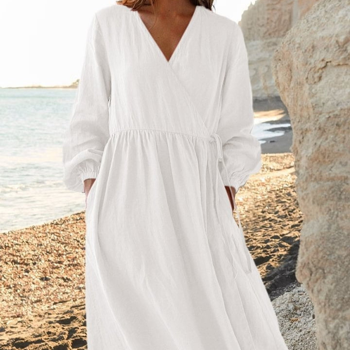 Solid Color Loose Cotton And Linen Dress