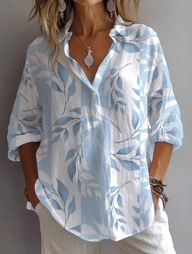 Fashion Printing Lapel Long Sleeve Shirt Top