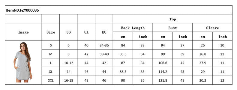 Home Casual Round Neck Loose Pockets Nightdress For Women