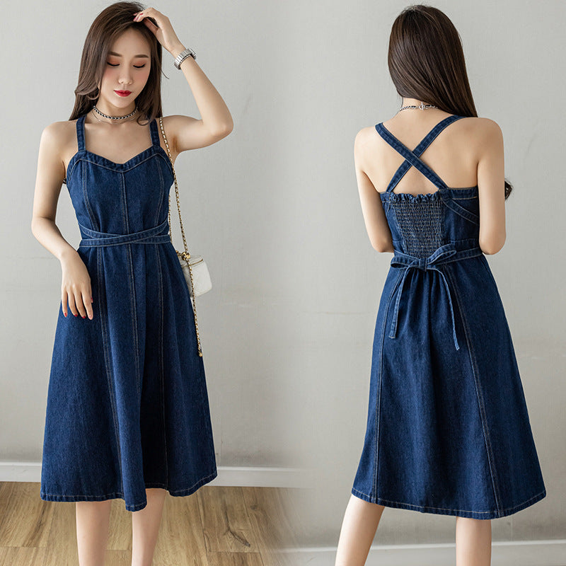 Summer Plus Size Waist Trimming Denim Suspender Skirt