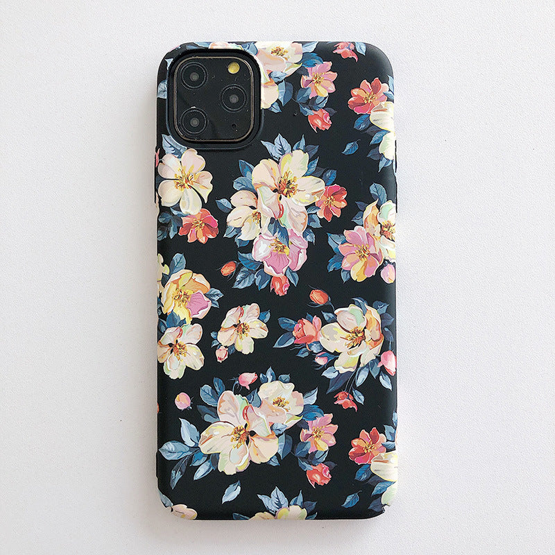 Oil painting flower phone case  ink flower frosted luminous skin feel hard shell