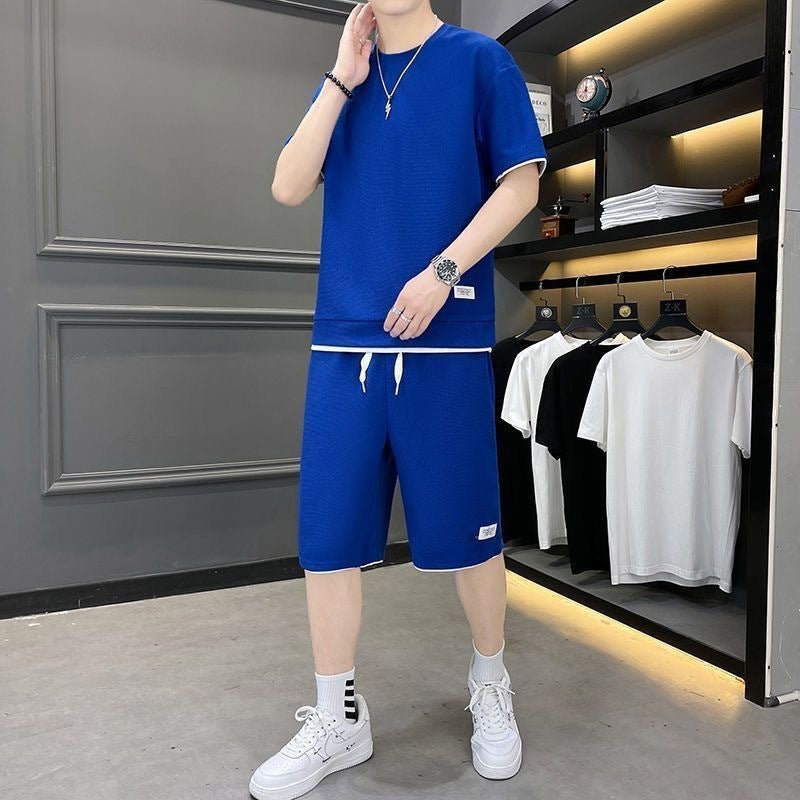 Waffle Sports Suit Men's Top And Shorts Two-piece Set
