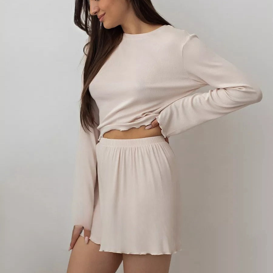 Long Sleeve Shorts Modal Autumn And Winter Round Neck Two-piece Homewear