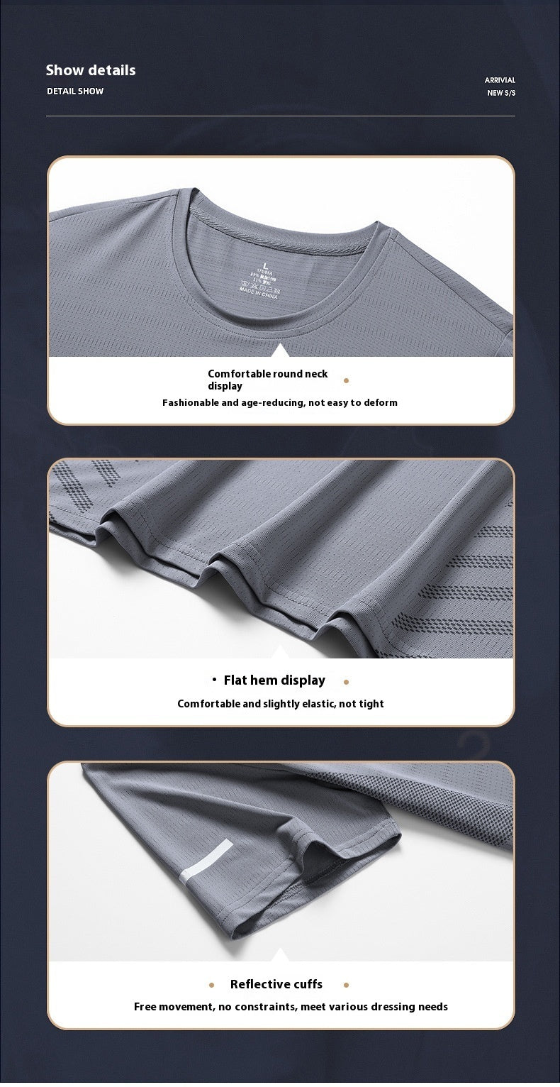 Ice Silk T-shirt Men's Round Neck Quick-drying Clothes Short Sleeve Thin Breathable