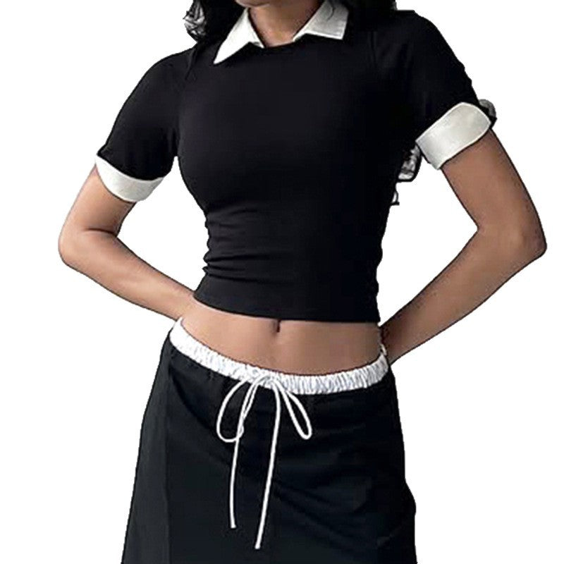 Temperament Commute Fake Two-piece Half Sleeve Shirt Slim Fit Fashion Tops