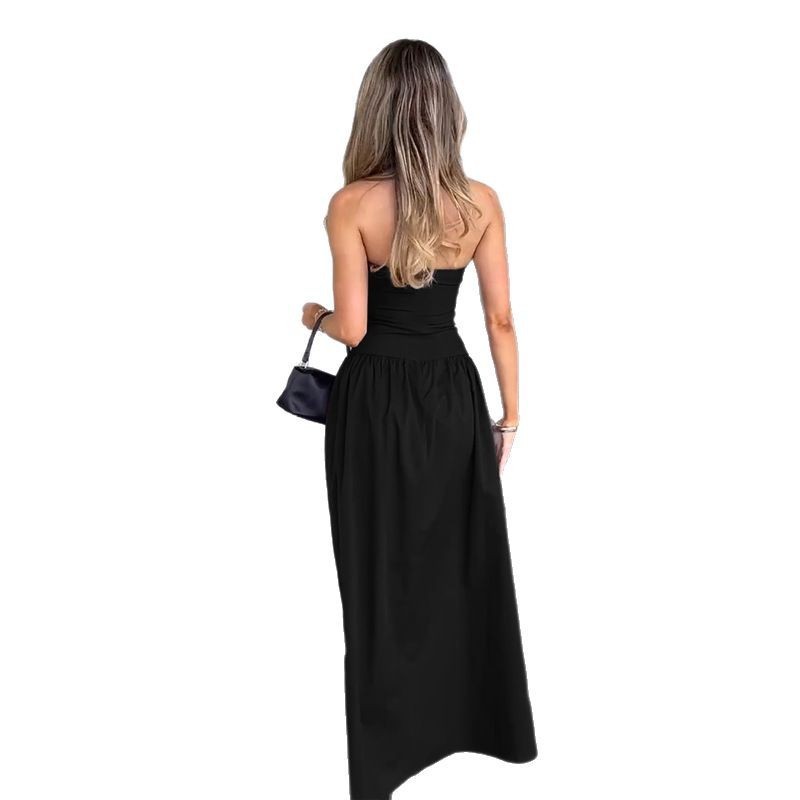 Tube Top Cinched Waist A Swing Backless Dress