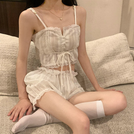 Lace Home Service Vest Suspender Pajamas Women Summer Thin Sexy Two-piece Suit Women