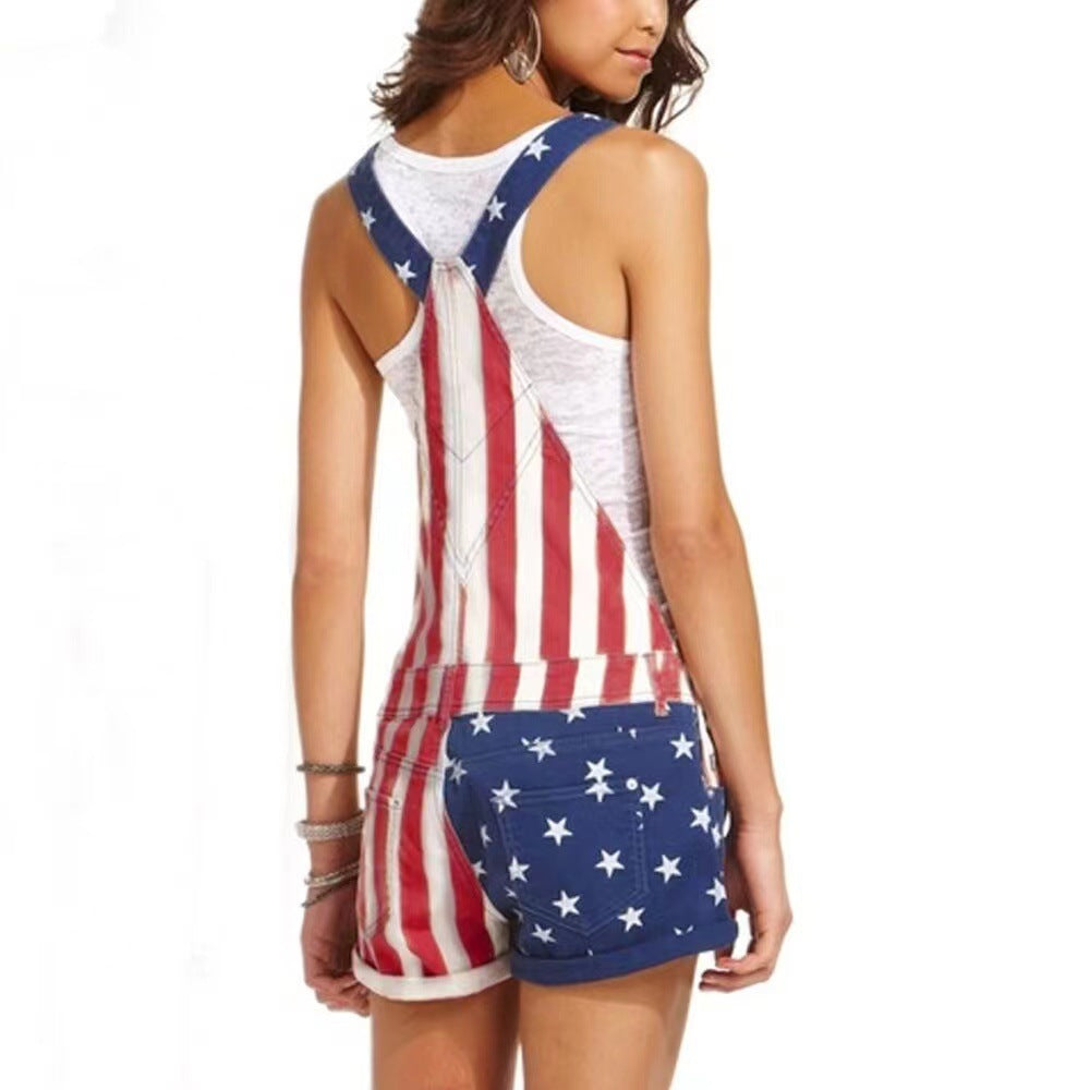 American Independence Day Flag Suspender Pants