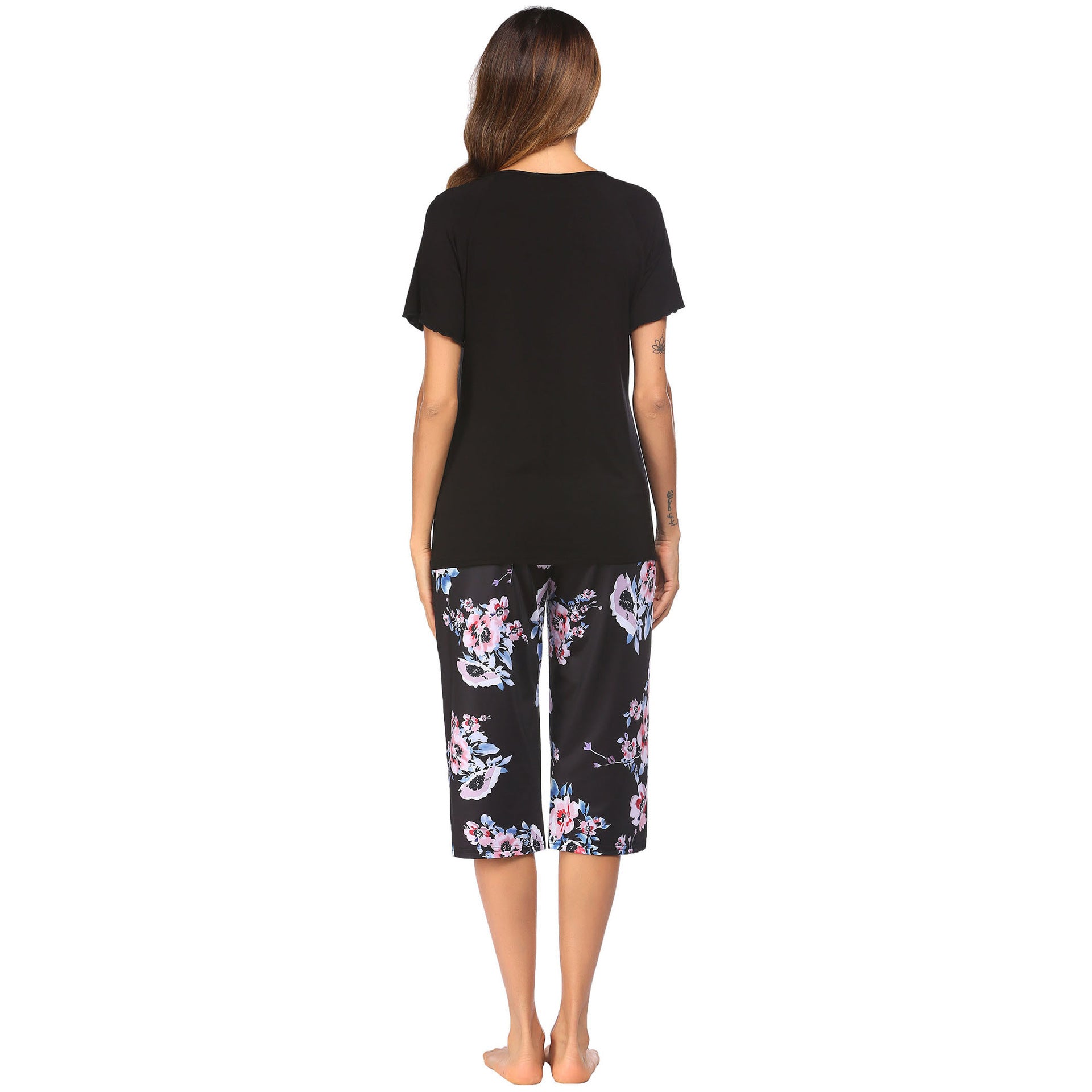 Women Home Cotton-like Printed Short-sleeved Cropped Pants Women's Pajama Suit