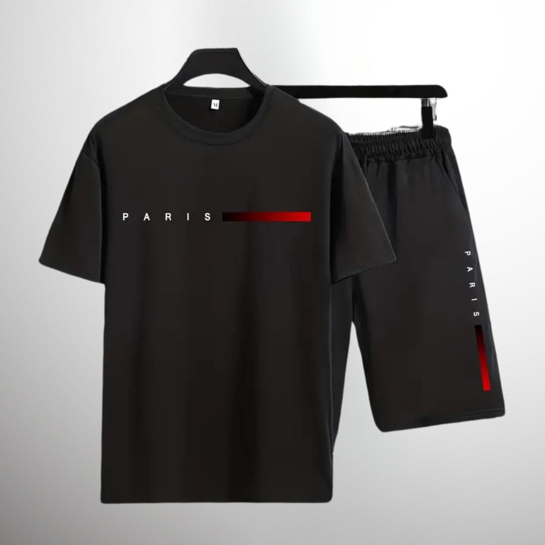 Men's Fashion Printed Sports Pure Cotton T-shirt Shorts Two-piece Set