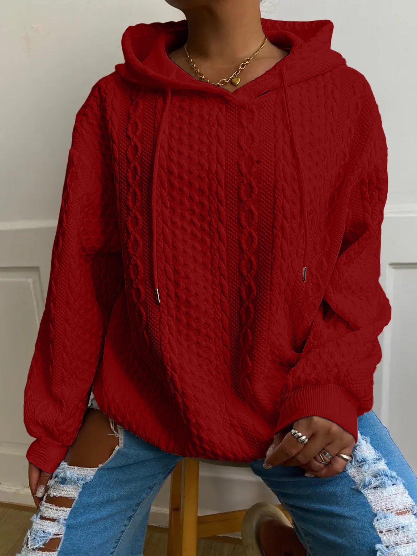 Women's Fashion Twist Pocket Hooded Top Sweater