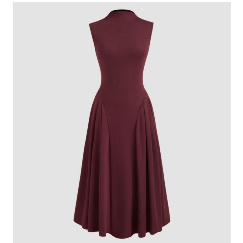 Women's Sleeveless Skirt Turtleneck Pure Color Ruffles Dress