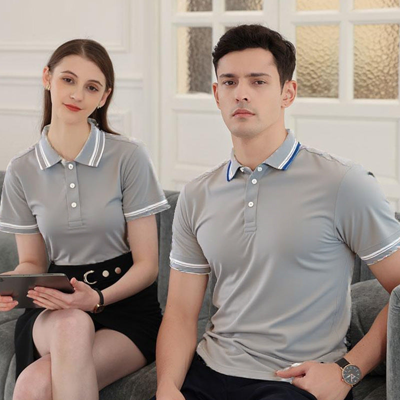 Simple Polo Shirt Short Sleeve Striped Lapel