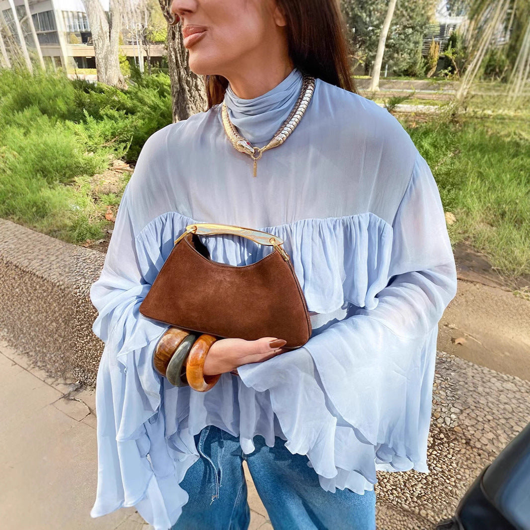 Blue Bell Sleeve Ruffle Blouse