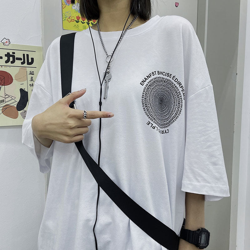 Fashion Loose Circle Full Print Summer Short-sleeved T-shirt