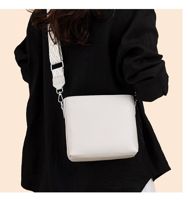 Solid Color Broadband One-shoulder Crossbody High Sense Simple Bucket Bag