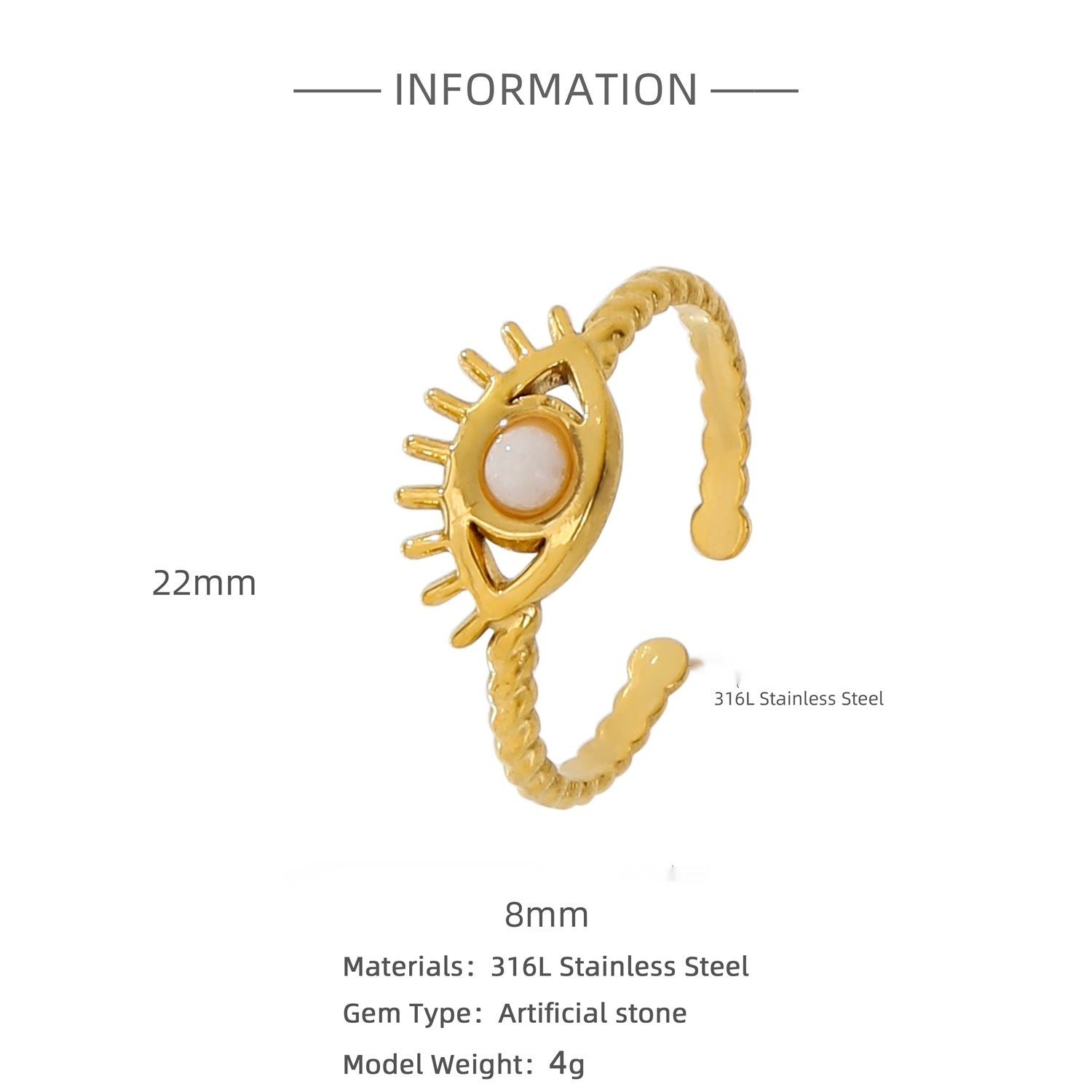 18K Gold Wisdom Eye Gemstone Inlaid Ring